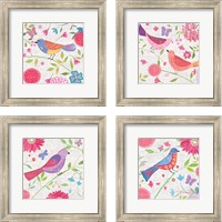 Framed Damask Floral and Bird 4 Piece Framed Art Print Set