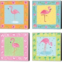 Framed Flamingo Dance 4 Piece Canvas Print Set