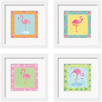 Framed 'Flamingo Dance 4 Piece Framed Art Print Set' border=