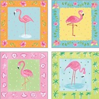 Framed Flamingo Dance 4 Piece Art Print Set