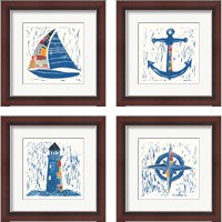 Framed 'Nautical Collage 4 Piece Framed Art Print Set' border=