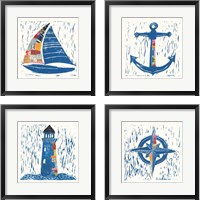 Framed 'Nautical Collage 4 Piece Framed Art Print Set' border=