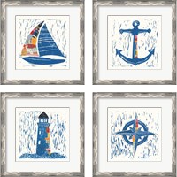 Framed 'Nautical Collage 4 Piece Framed Art Print Set' border=