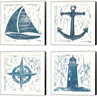 Framed Nautical Collage on White 4 Piece Canvas Print Set