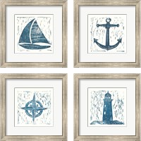 Framed 'Nautical Collage on White 4 Piece Framed Art Print Set' border=