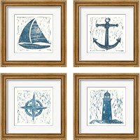 Framed 'Nautical Collage on White 4 Piece Framed Art Print Set' border=