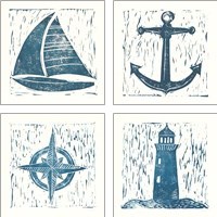 Framed Nautical Collage on White 4 Piece Art Print Set