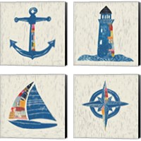 Framed 'Nautical Collage on Linen 4 Piece Canvas Print Set' border=