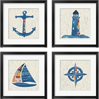 Framed 'Nautical Collage on Linen 4 Piece Framed Art Print Set' border=