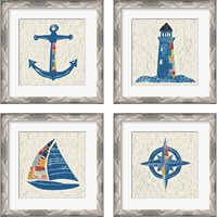 Framed 'Nautical Collage on Linen 4 Piece Framed Art Print Set' border=