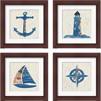 Framed Nautical Collage on Linen 4 Piece Framed Art Print Set