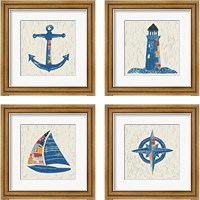 Framed Nautical Collage on Linen 4 Piece Framed Art Print Set