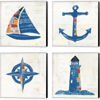 Framed 'Nautical Collage on Newsprint 4 Piece Canvas Print Set' border=