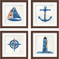 Framed 'Nautical Collage on Newsprint 4 Piece Framed Art Print Set' border=