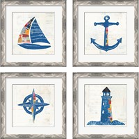 Framed 'Nautical Collage on Newsprint 4 Piece Framed Art Print Set' border=