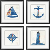 Framed Nautical Collage on Newsprint 4 Piece Framed Art Print Set