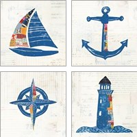 Framed Nautical Collage on Newsprint 4 Piece Art Print Set