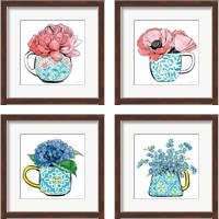 Framed 'Floral Teacups 4 Piece Framed Art Print Set' border=