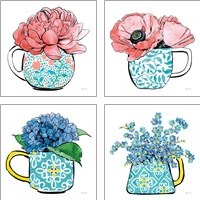 Framed 'Floral Teacups 4 Piece Art Print Set' border=