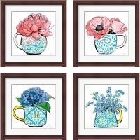 Framed 'Floral Teacups 4 Piece Framed Art Print Set' border=