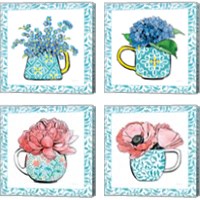 Framed 'Floral Teacup Vine Border 4 Piece Canvas Print Set' border=