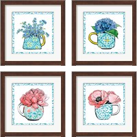 Framed 'Floral Teacup Vine Border 4 Piece Framed Art Print Set' border=