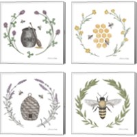 Framed 'Happy to Bee Home 4 Piece Canvas Print Set' border=