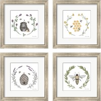 Framed 'Happy to Bee Home 4 Piece Framed Art Print Set' border=
