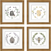 Framed 'Happy to Bee Home 4 Piece Framed Art Print Set' border=