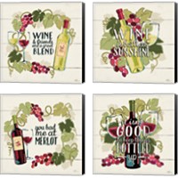 Framed Wine and Friends 4 Piece Canvas Print Set
