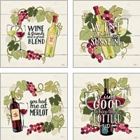 Framed Wine and Friends 4 Piece Art Print Set