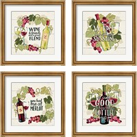 Framed Wine and Friends 4 Piece Framed Art Print Set