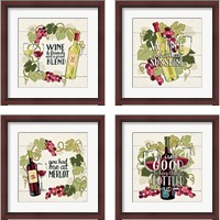 Framed 'Wine and Friends 4 Piece Framed Art Print Set' border=