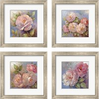 Framed Roses on Blue 4 Piece Framed Art Print Set