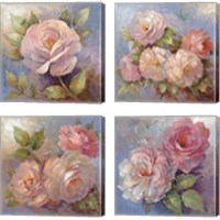 Framed 'Roses on Blue 4 Piece Canvas Print Set' border=