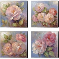 Framed 'Roses on Blue 4 Piece Canvas Print Set' border=