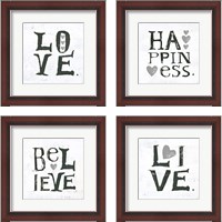 Framed 'Gray Hearts 4 Piece Framed Art Print Set' border=