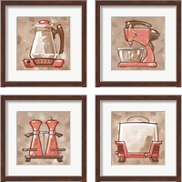 Framed Kitchen - Coral & Brown 4 Piece Framed Art Print Set