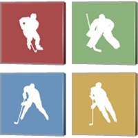 Framed Hockey Player Silhouette 4 Piece Canvas Print Set
