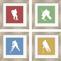 Framed 'Hockey Player Silhouette 4 Piece Framed Art Print Set' border=