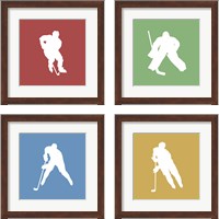 Framed 'Hockey Player Silhouette 4 Piece Framed Art Print Set' border=