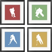 Framed 'Hockey Player Silhouette 4 Piece Framed Art Print Set' border=