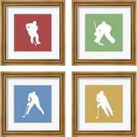 Framed Hockey Player Silhouette 4 Piece Framed Art Print Set
