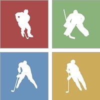 Framed 'Hockey Player Silhouette 4 Piece Art Print Set' border=