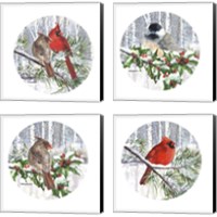 Framed 'Winter Wonder Bird 4 Piece Canvas Print Set' border=