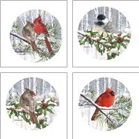 Framed 'Winter Wonder Bird 4 Piece Art Print Set' border=