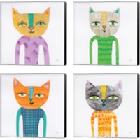 Framed 'Cool Cats 4 Piece Canvas Print Set' border=