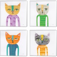 Framed 'Cool Cats 4 Piece Canvas Print Set' border=