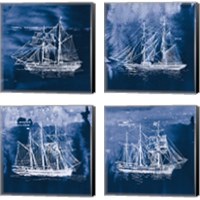 Framed Sailing Ships Indigo 4 Piece Canvas Print Set
