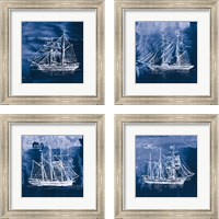 Framed 'Sailing Ships Indigo 4 Piece Framed Art Print Set' border=